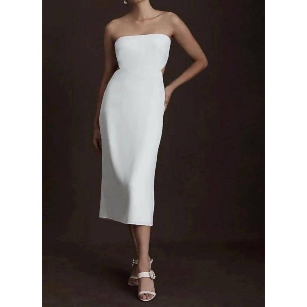 Sachin & Babi Ivory Strapless Cutout Open Back Midi Dress F22BB03 White Size 14